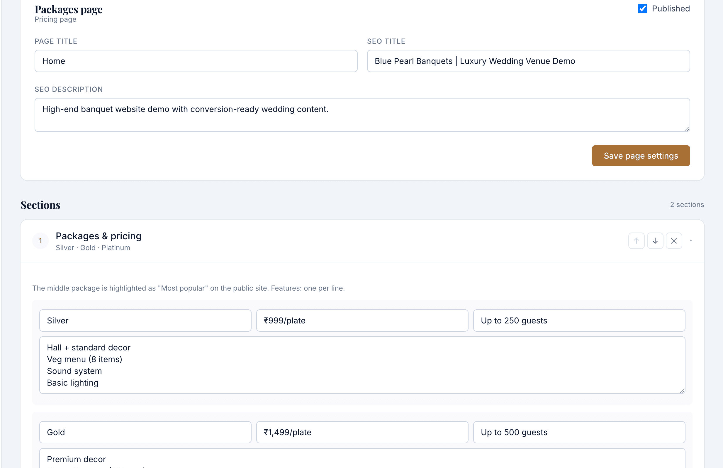Update everything yourself — packages, pricing & gallery, no developer